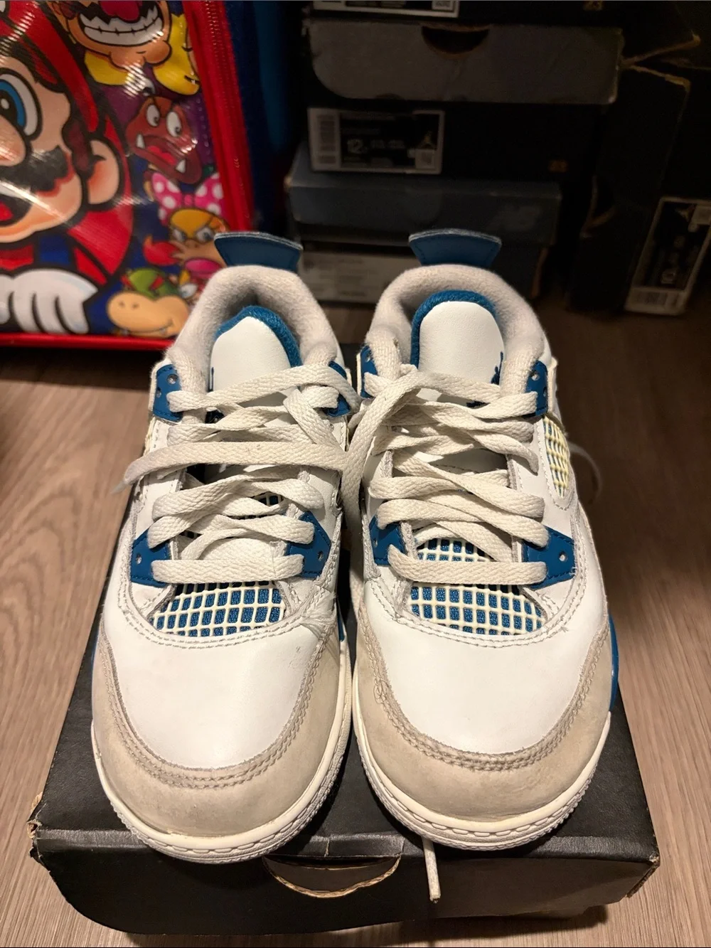 Kids White and Blue Athletic Sneakers